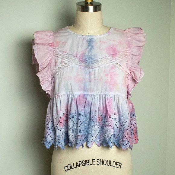 Customized Ruffle Blouse w/ Custom Tie-Dye - Withe Eyelet Lace - Picture 5 of 6